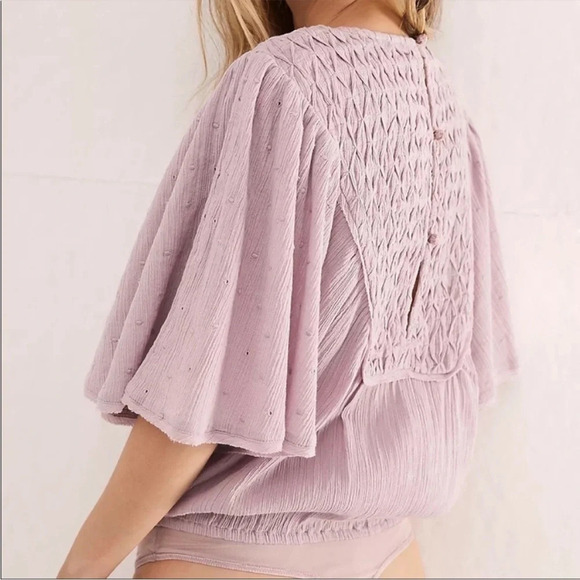 🌟NEW Intimately Free People Pink Smocked Billowy Perfect Catch Bodysuit Medium - Picture 10 of 12